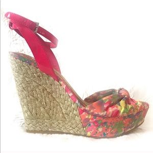 Platform wedge floral ankle strap sandals